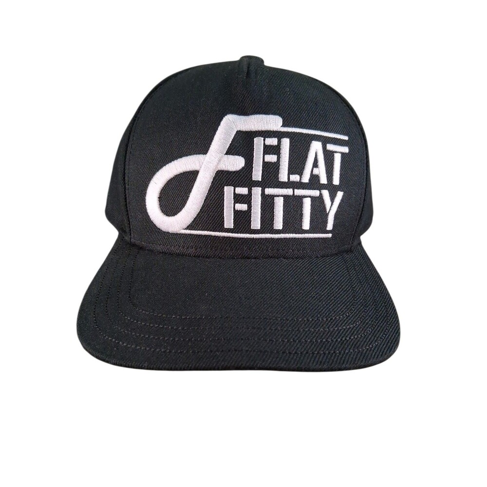 Flat Fitty Hat Black White Logo Fitted Cap Streetwear Embroidered Adult